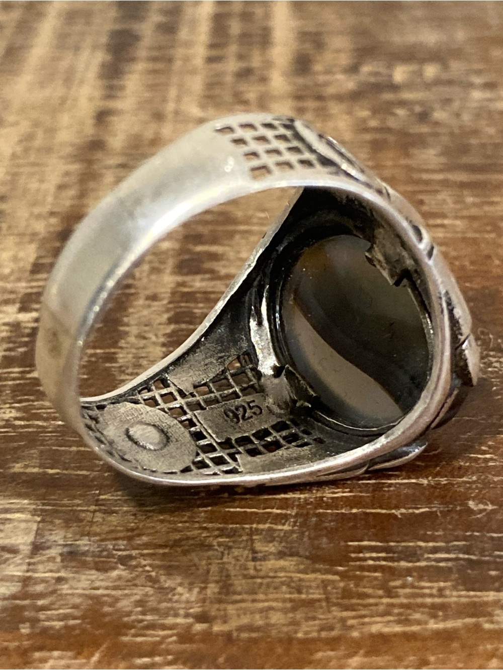 Sterling Silver Men's Statement Ring w/ Brown & Gray Cabochon Stone Dragon Claw - Picture 6 of 15